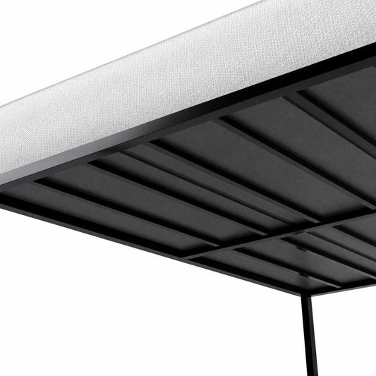 Mattress resting on a bunkie board over slats, stopping bed squeaks at night